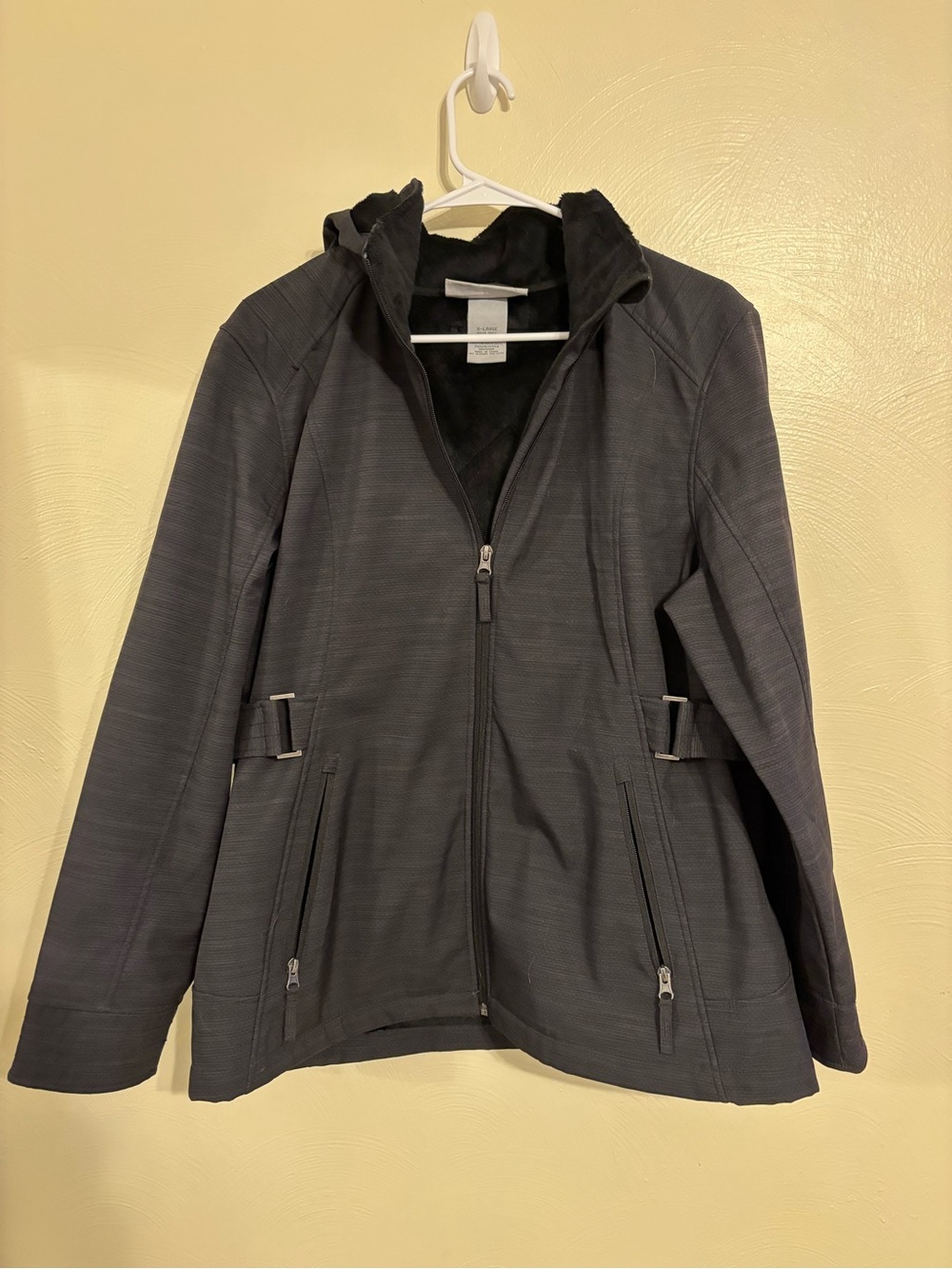 Free Country Women’s XL Black Softshell Faux Fur Lined Hooded Jacket